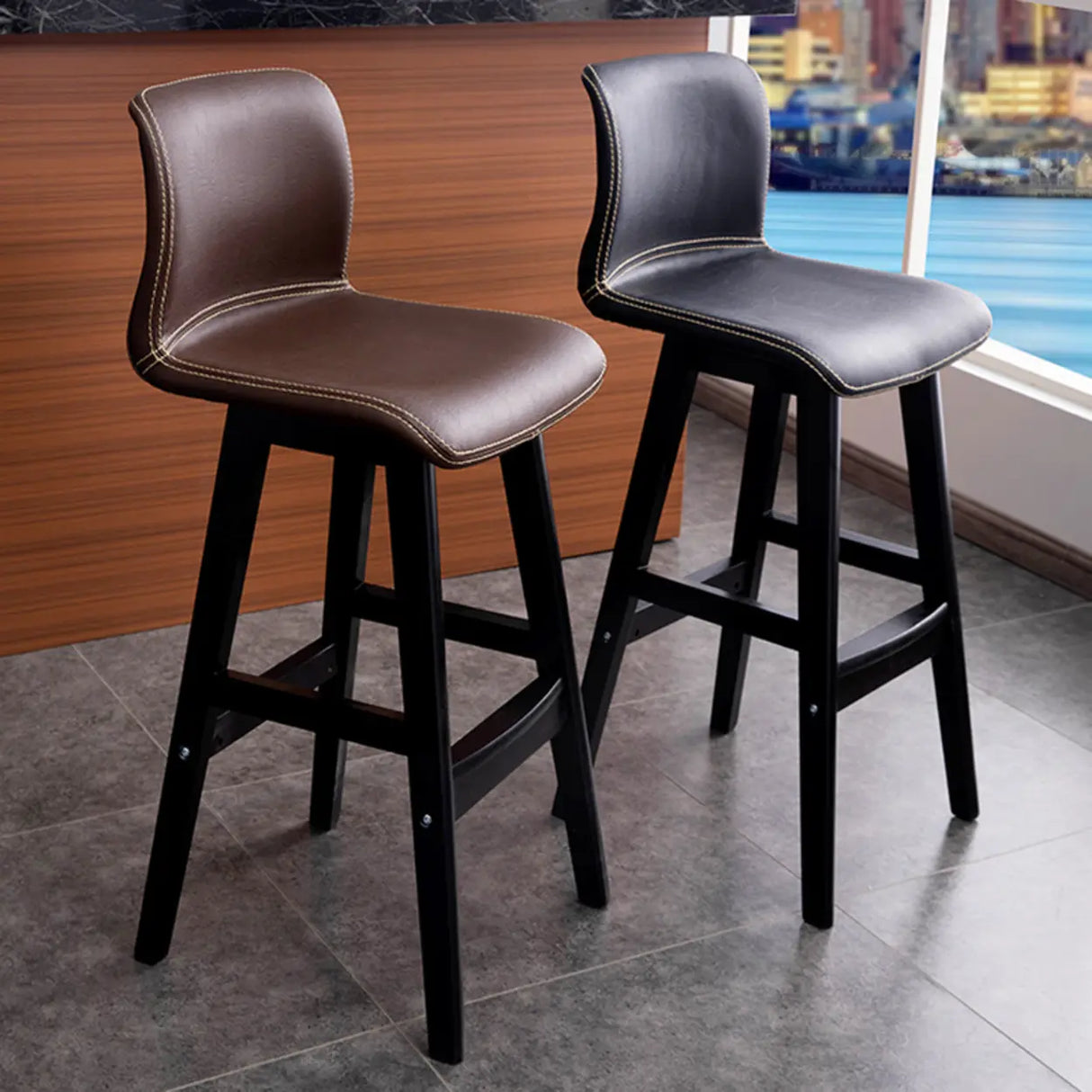 Modern Upholstered Low Back Bucket Bar Stool with Footrest Image - 1