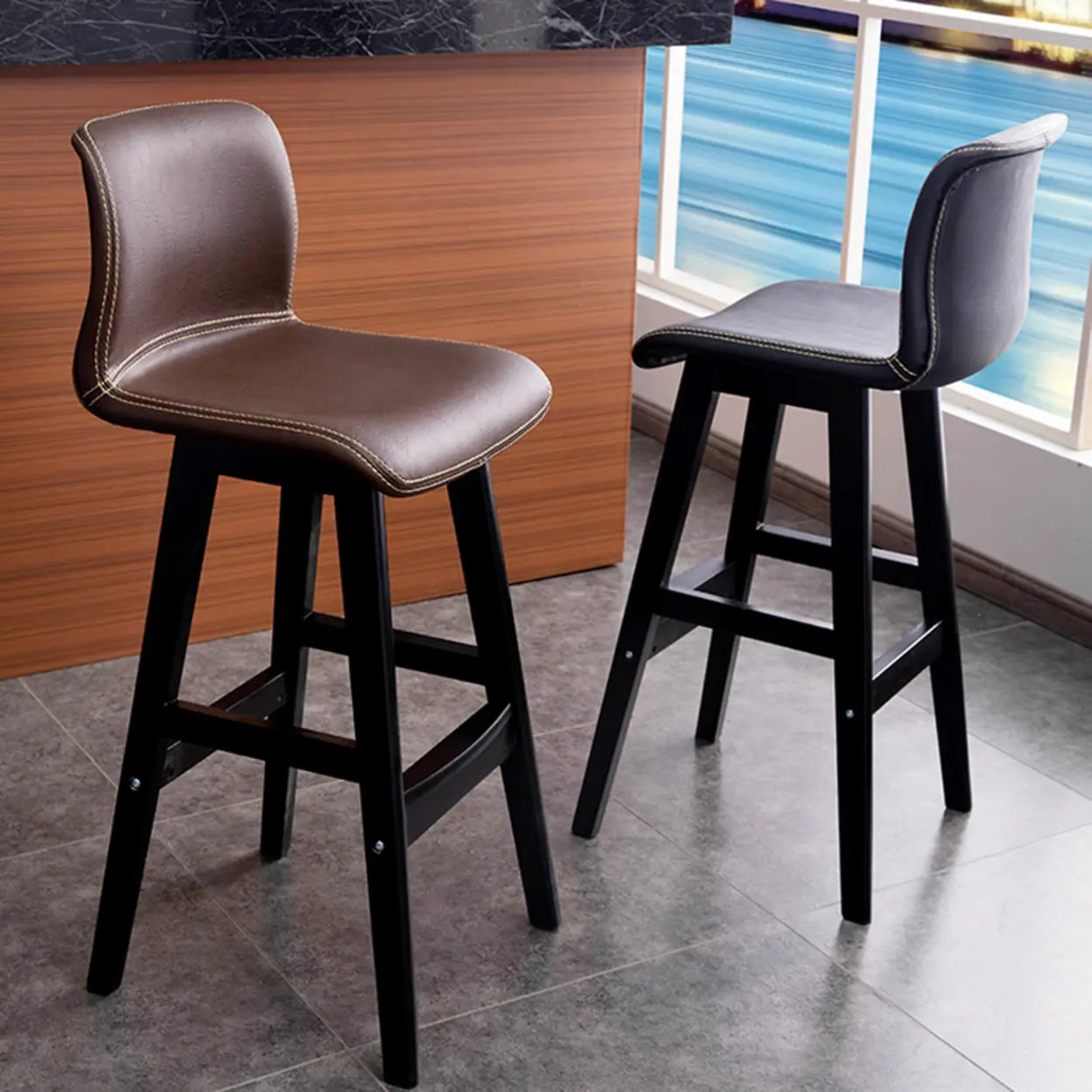 Modern Upholstered Low Back Bucket Bar Stool with Footrest Image - 5