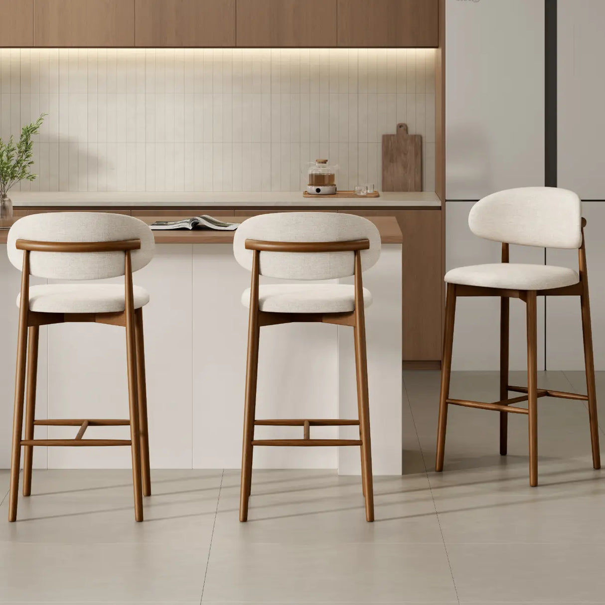 Modern Upholstered Low Back Footrest Counter Height Bar Chair Image - 1