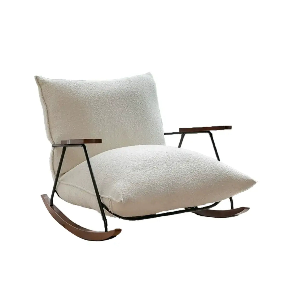 Modern Upholstered Metal Frame Rubber Wood Sled Rocking Chair Image - 10