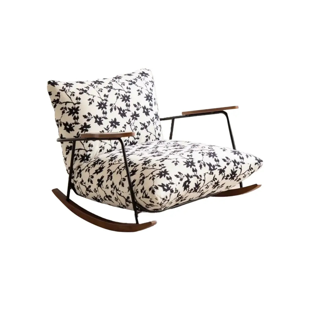 Modern Upholstered Metal Frame Rubber Wood Sled Rocking Chair Image - 11