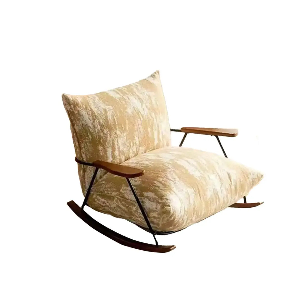 Modern Upholstered Metal Frame Rubber Wood Sled Rocking Chair Image - 12