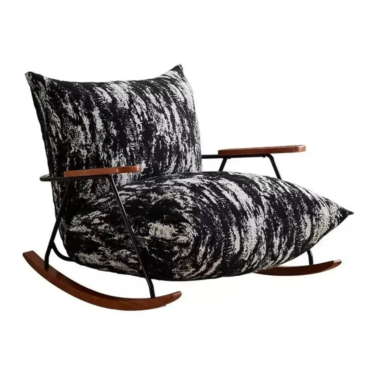 Modern Upholstered Metal Frame Rubber Wood Sled Rocking Chair Image - 13