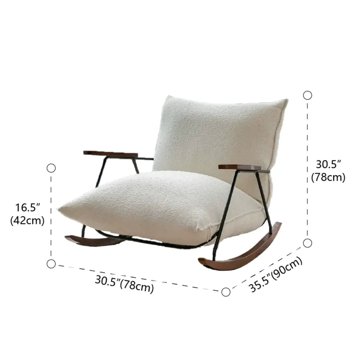 Modern Upholstered Metal Frame Rubber Wood Sled Rocking Chair