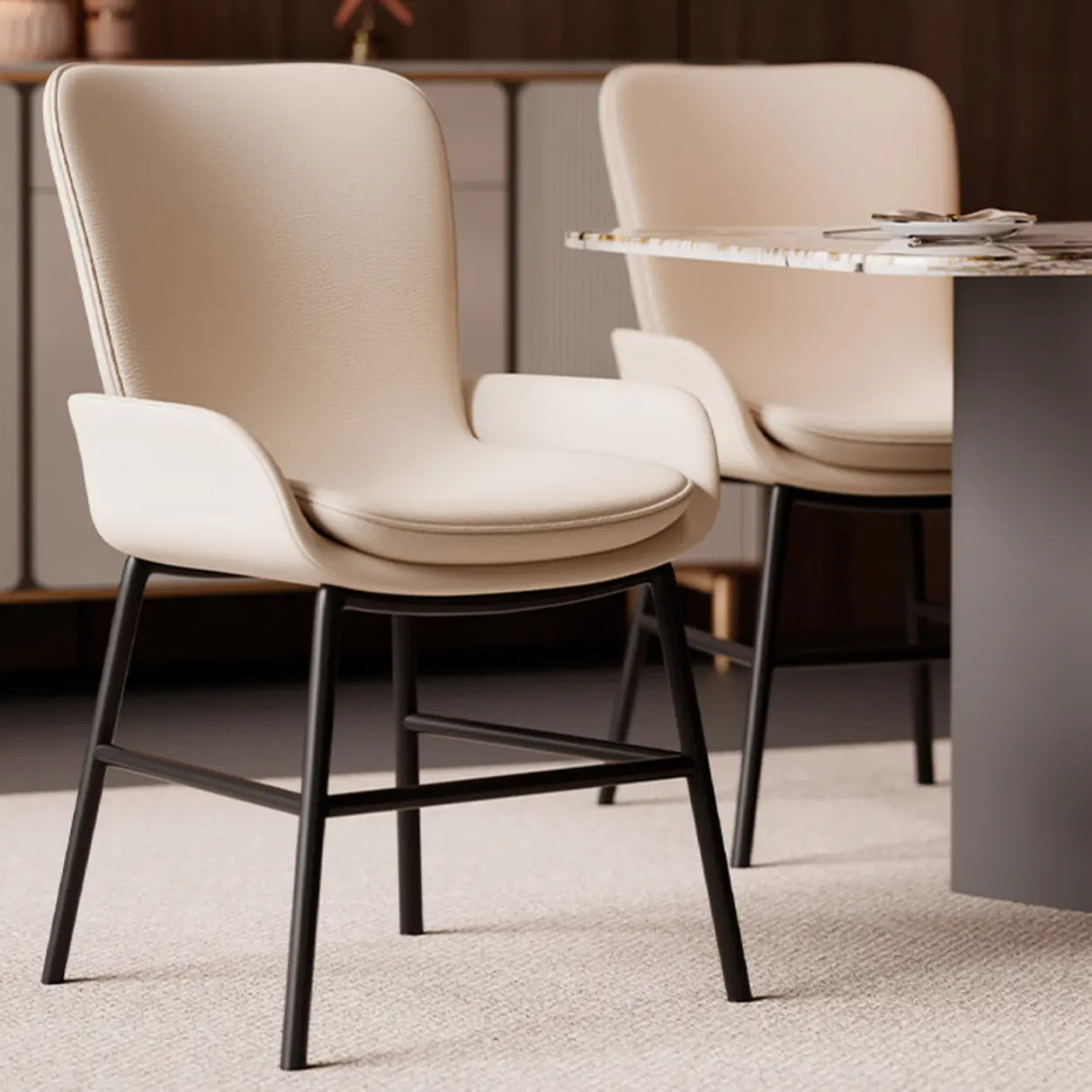 Modern Upholstered Solid Back Armchair Dining Chair Image - 1