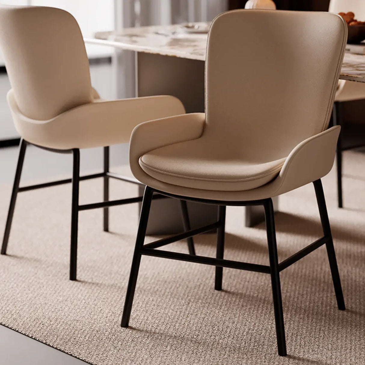 Modern Upholstered Solid Back Armchair Dining Chair Image - 4