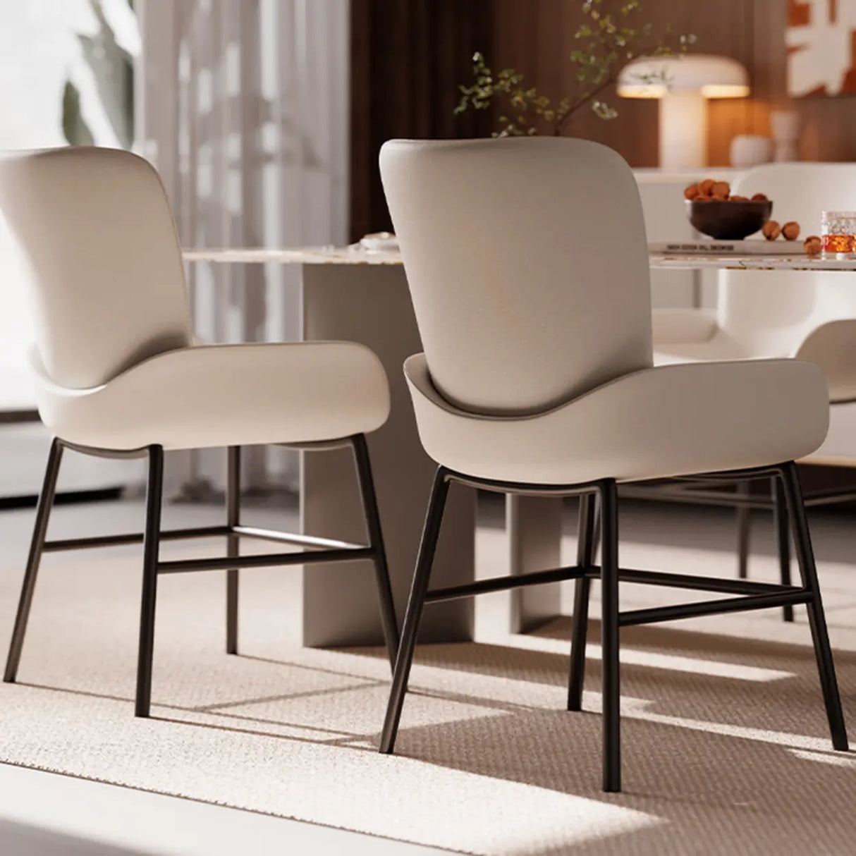 Modern Upholstered Solid Back Armchair Dining Chair Image - 6