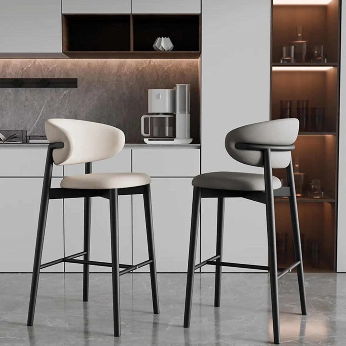 Modern Upholstered Square Low Back Bar Stool with Metal Legs Image - 1