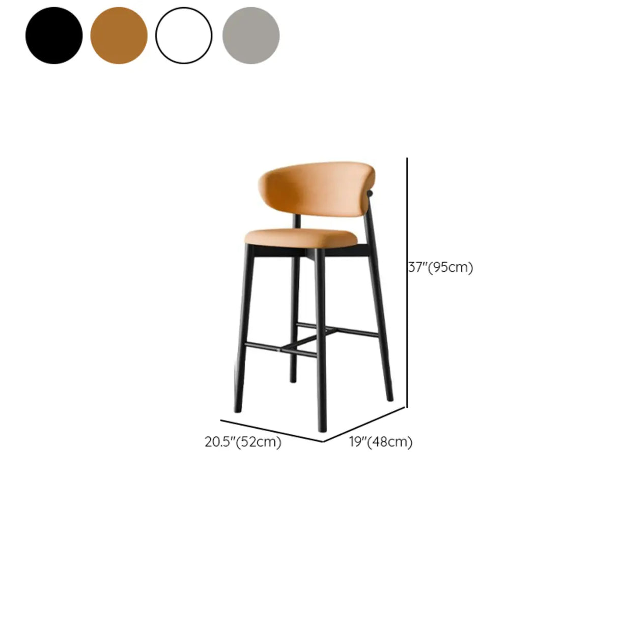 Modern Upholstered Square Low Back Bar Stool with Metal Legs