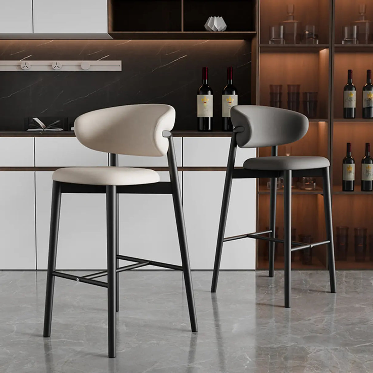 Modern Upholstered Square Low Back Bar Stool with Metal Legs Image - 4