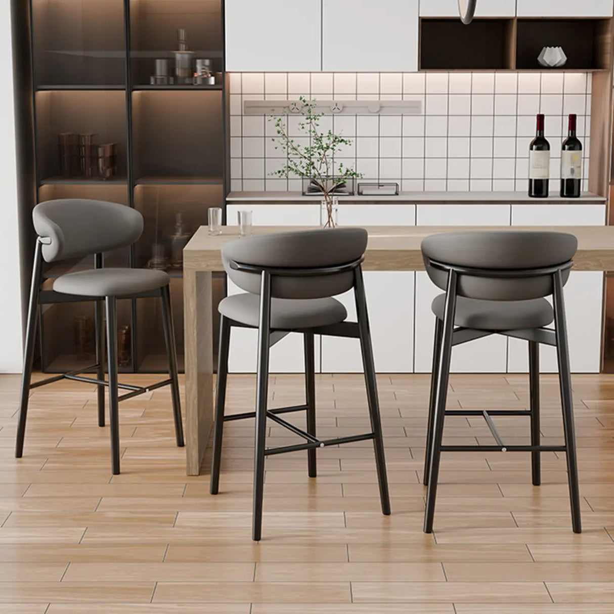 Modern Upholstered Square Low Back Bar Stool with Metal Legs Image - 6