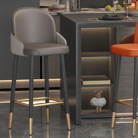Modern Upholstered Swivel Leather Bar Stool with Metal Legs Image - 1