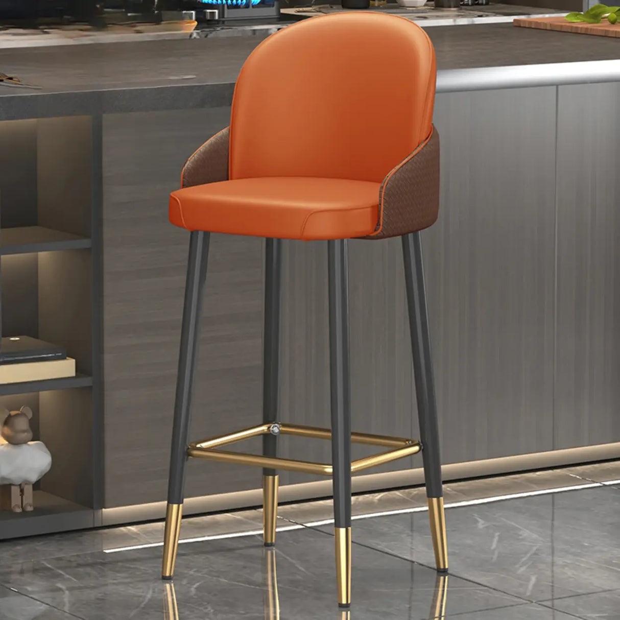 Modern Upholstered Swivel Leather Bar Stool with Metal Legs Image - 11