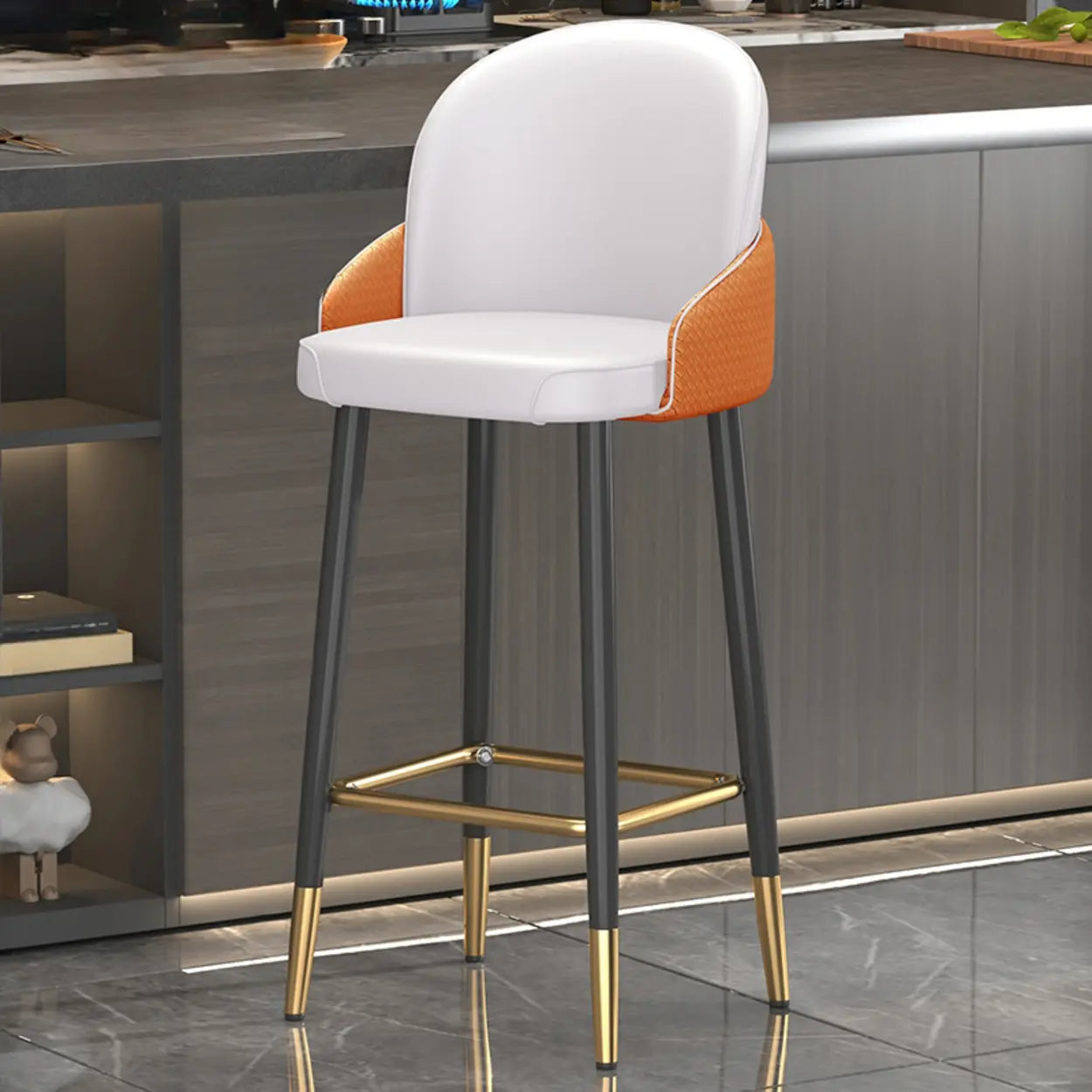 Modern Upholstered Swivel Leather Bar Stool with Metal Legs Image - 13