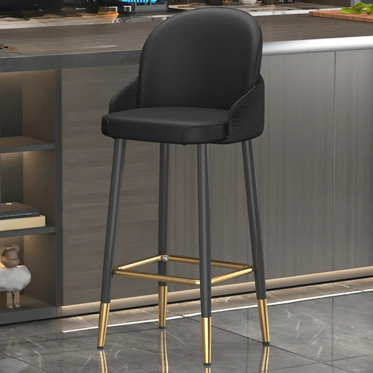 Modern Upholstered Swivel Leather Bar Stool with Metal Legs Image - 14
