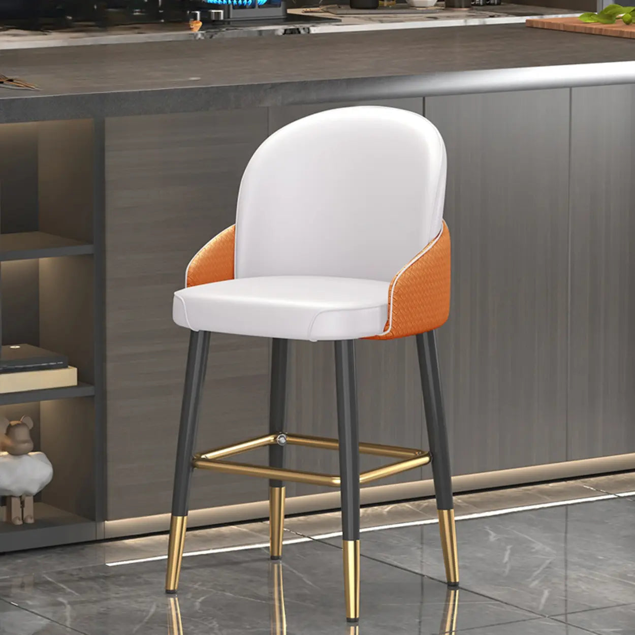 Modern Upholstered Swivel Leather Bar Stool with Metal Legs Image - 18