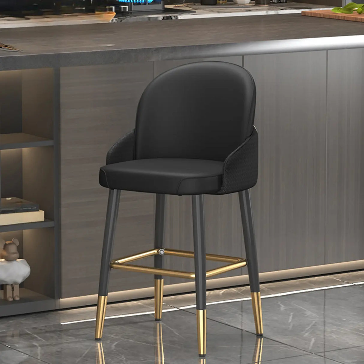 Modern Upholstered Swivel Leather Bar Stool with Metal Legs Image - 19