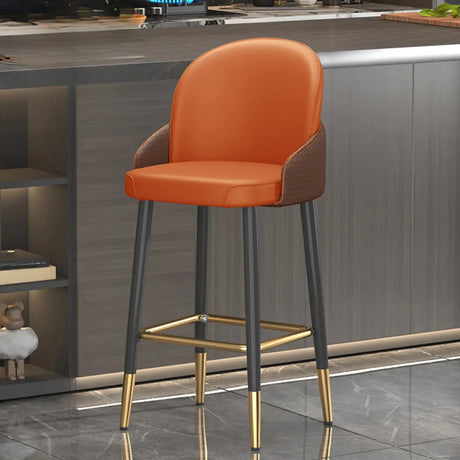 Modern Upholstered Swivel Leather Bar Stool with Metal Legs Image - 2