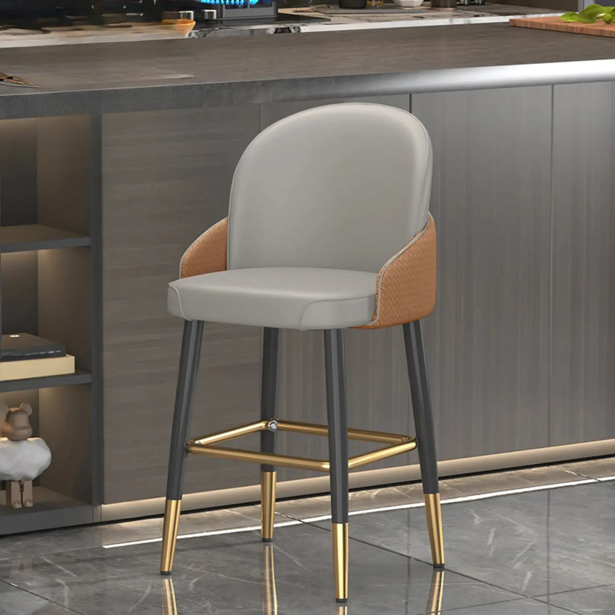 Modern Upholstered Swivel Leather Bar Stool with Metal Legs Image - 20