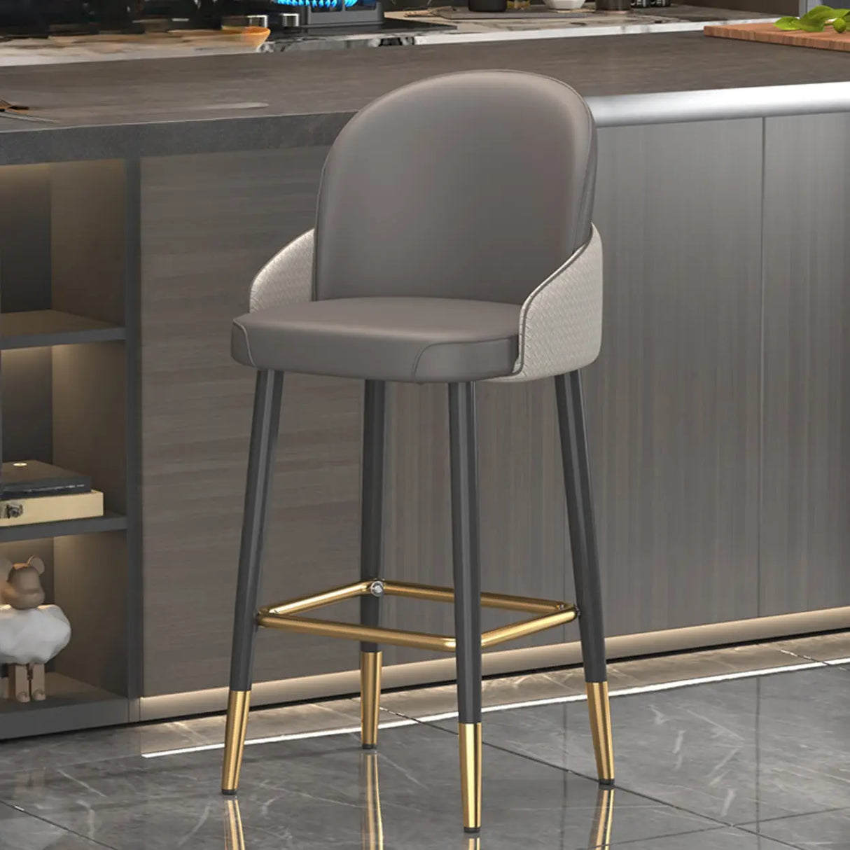 Modern Upholstered Swivel Leather Bar Stool with Metal Legs Image - 3