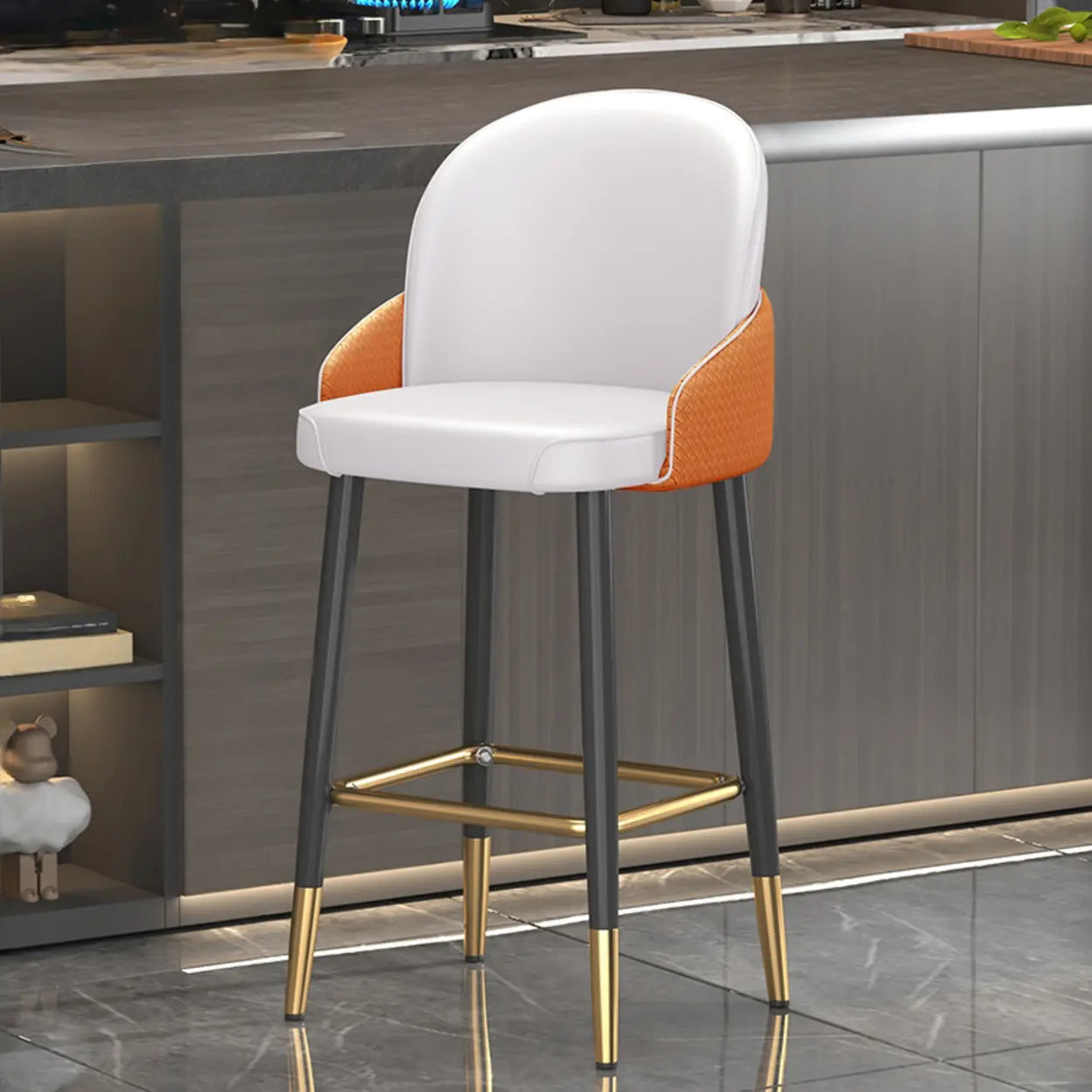 Modern Upholstered Swivel Leather Bar Stool with Metal Legs Image - 5