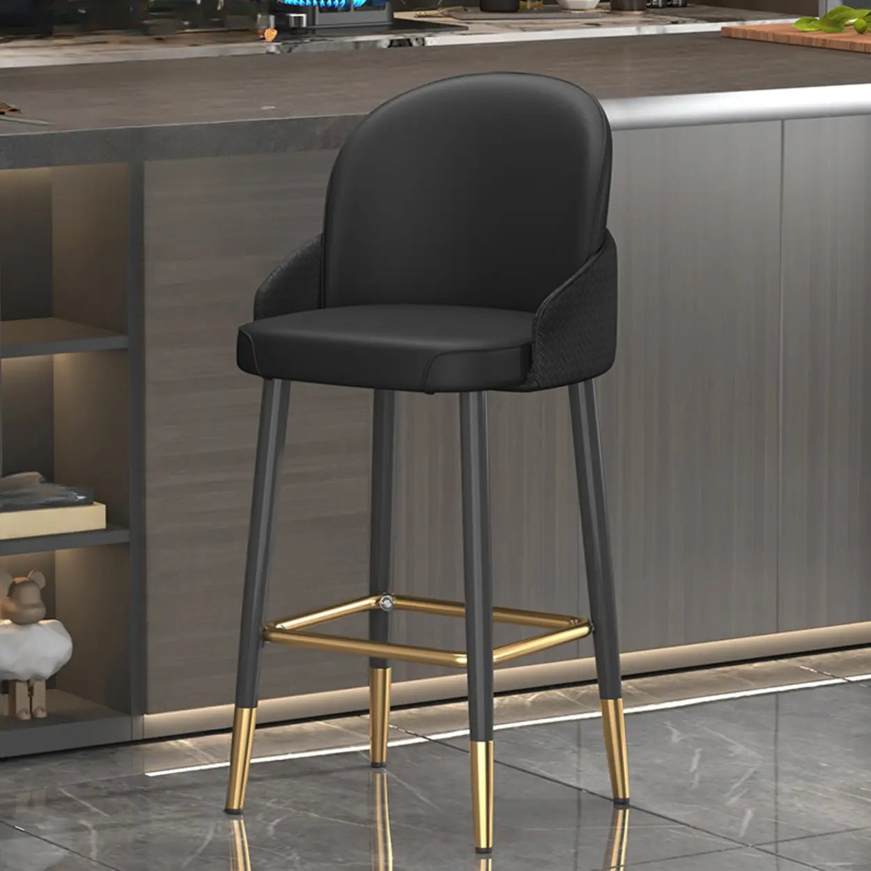 Modern Upholstered Swivel Leather Bar Stool with Metal Legs Image - 7