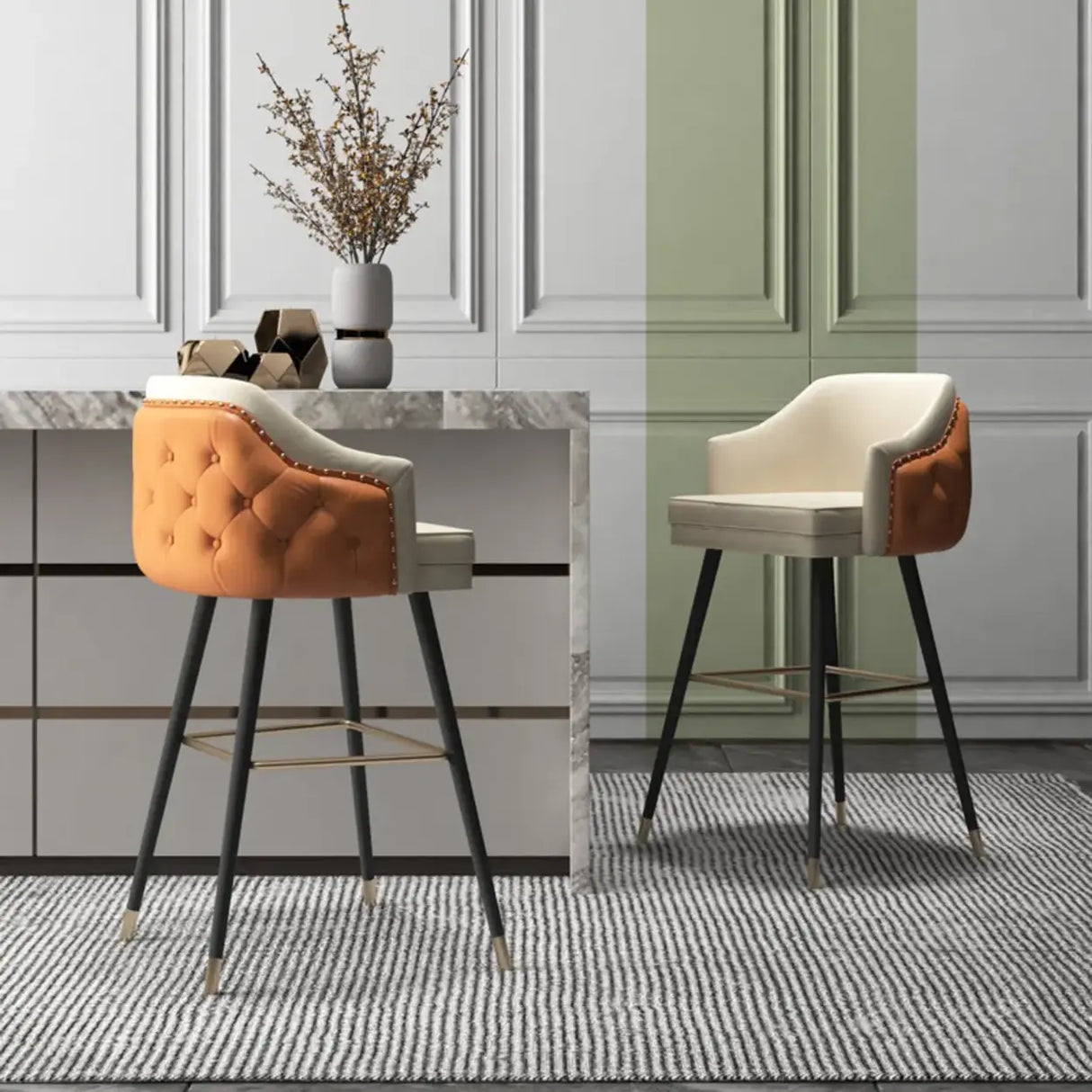 Modern Upholstered Tufted Faux Leather Counter Bar Stool Image - 9