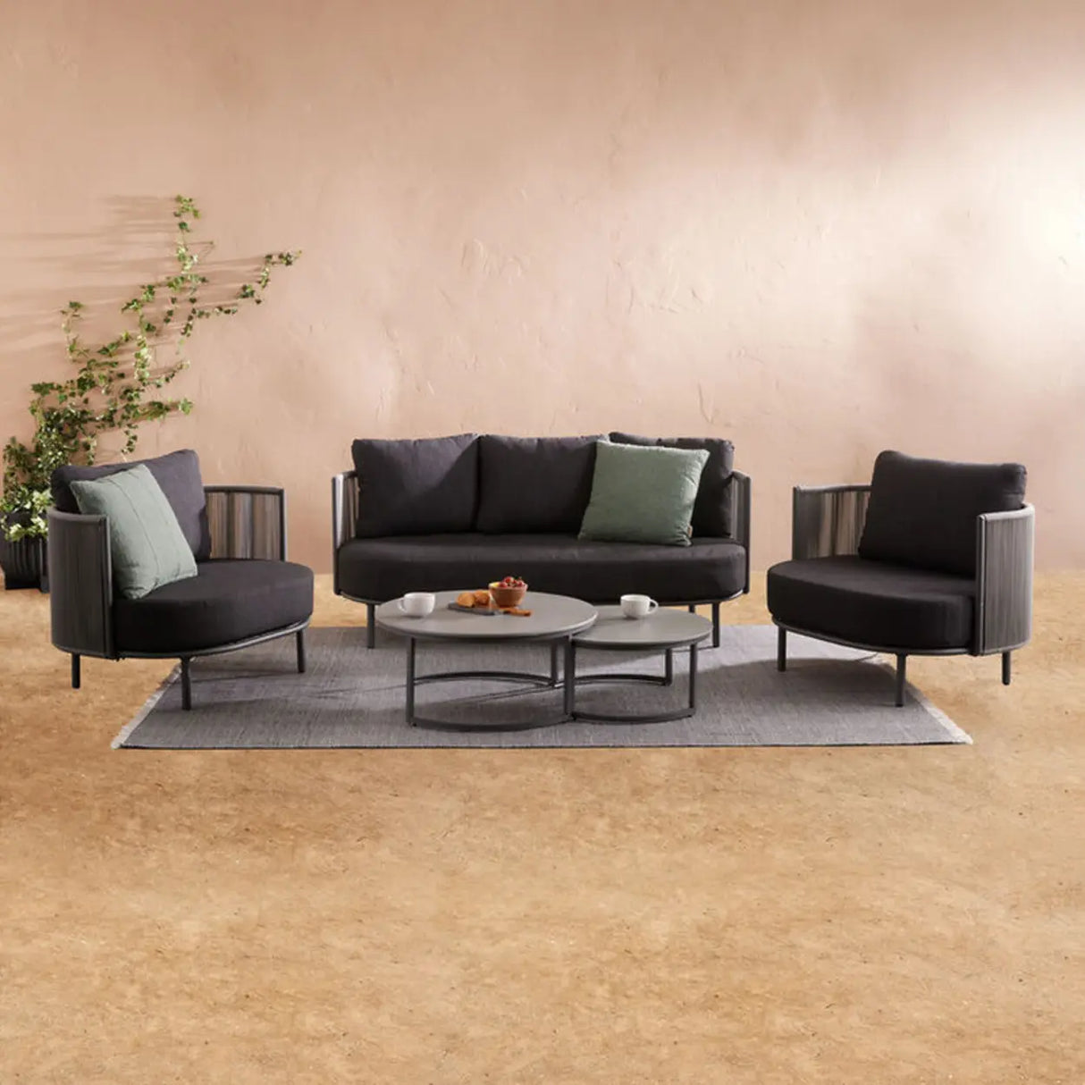 Modern UV Resistant Curved Metal Frame Black Patio Sofa Set Image - 1