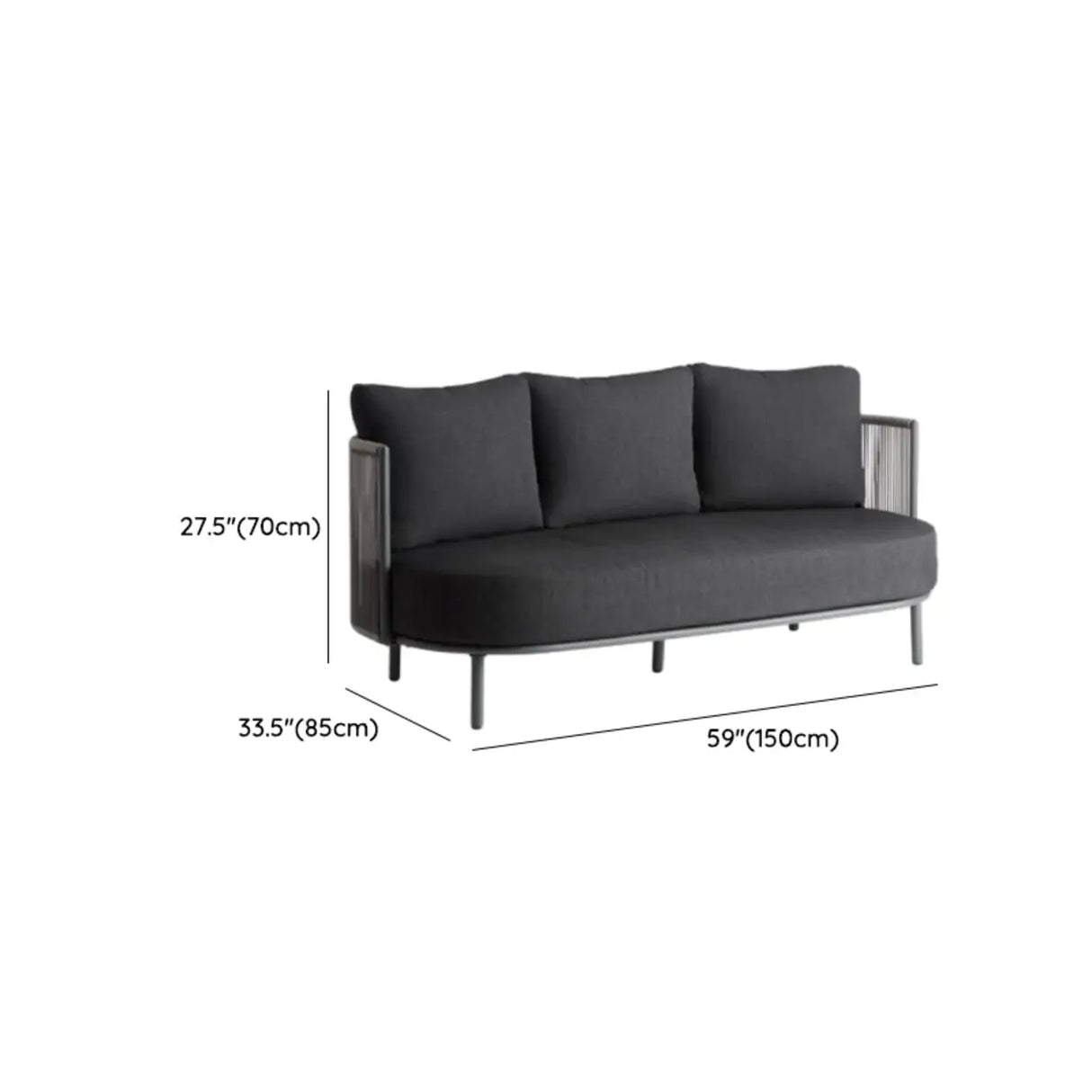 Modern UV Resistant Curved Metal Frame Black Patio Sofa Set Image - 9