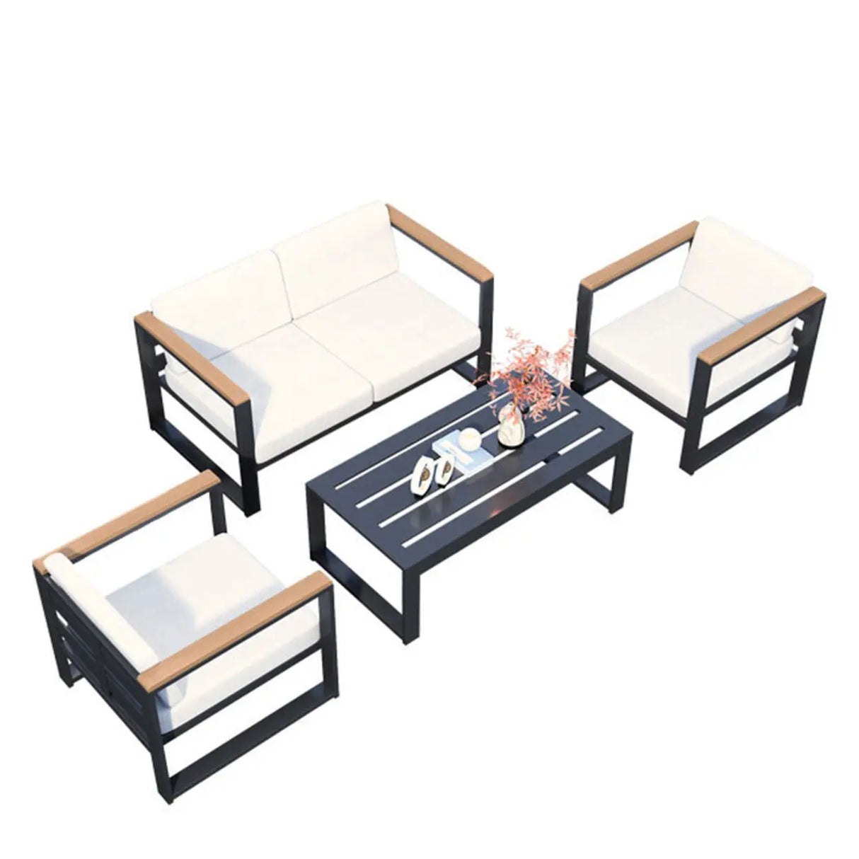 Modern UV Resistant Upholstered White Patio Conversation Set Image - 14