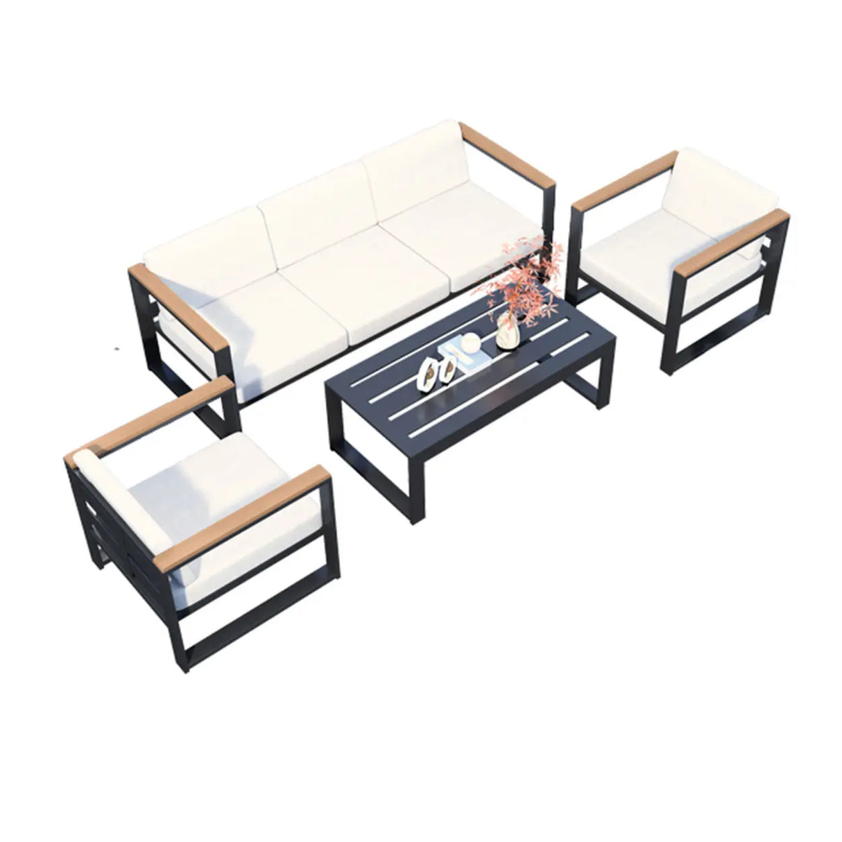 Modern UV Resistant Upholstered White Patio Conversation Set Image - 15