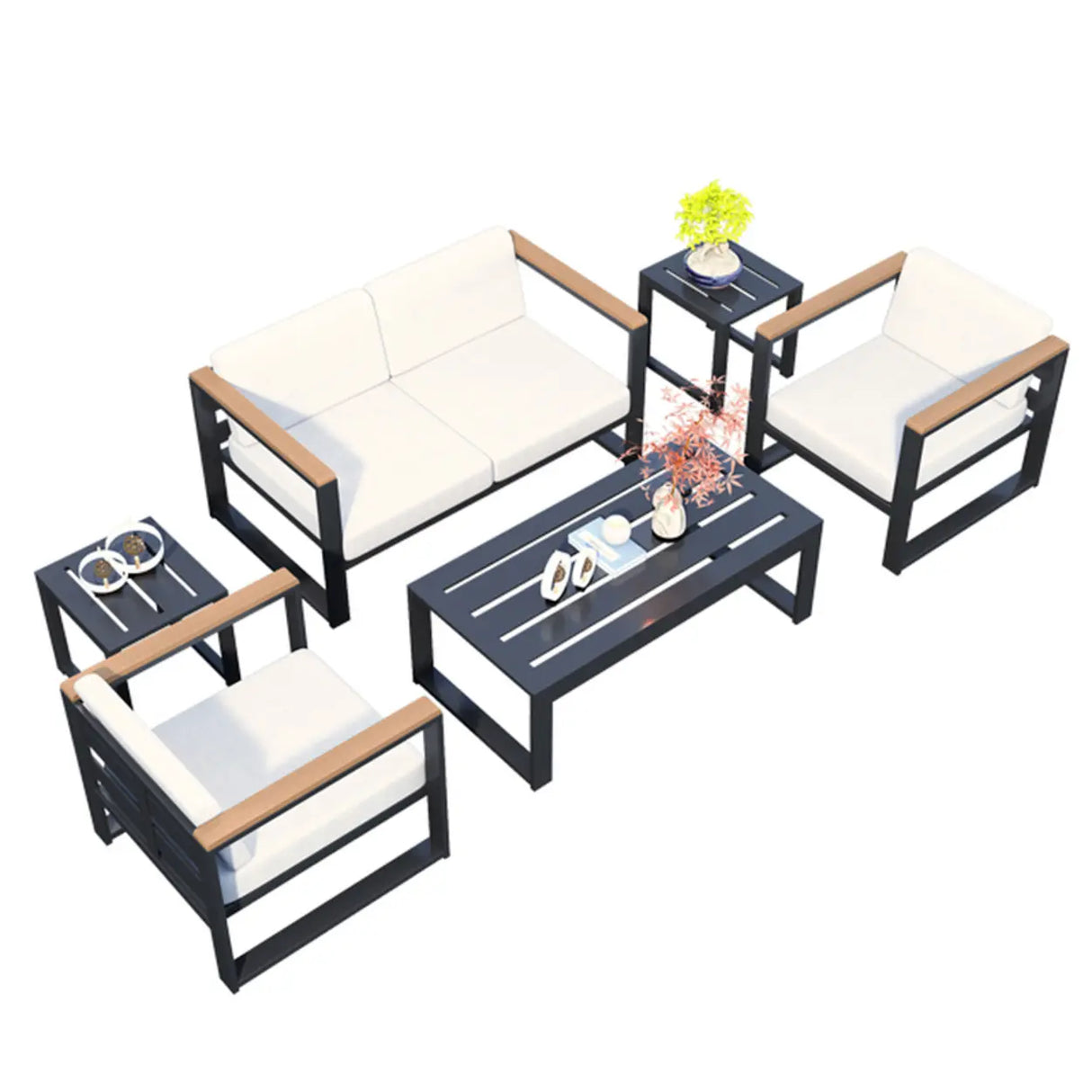 Modern UV Resistant Upholstered White Patio Conversation Set Image - 16