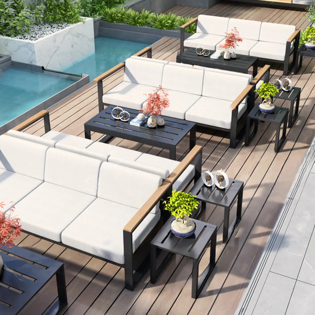 Modern UV Resistant Upholstered White Patio Conversation Set Image - 1