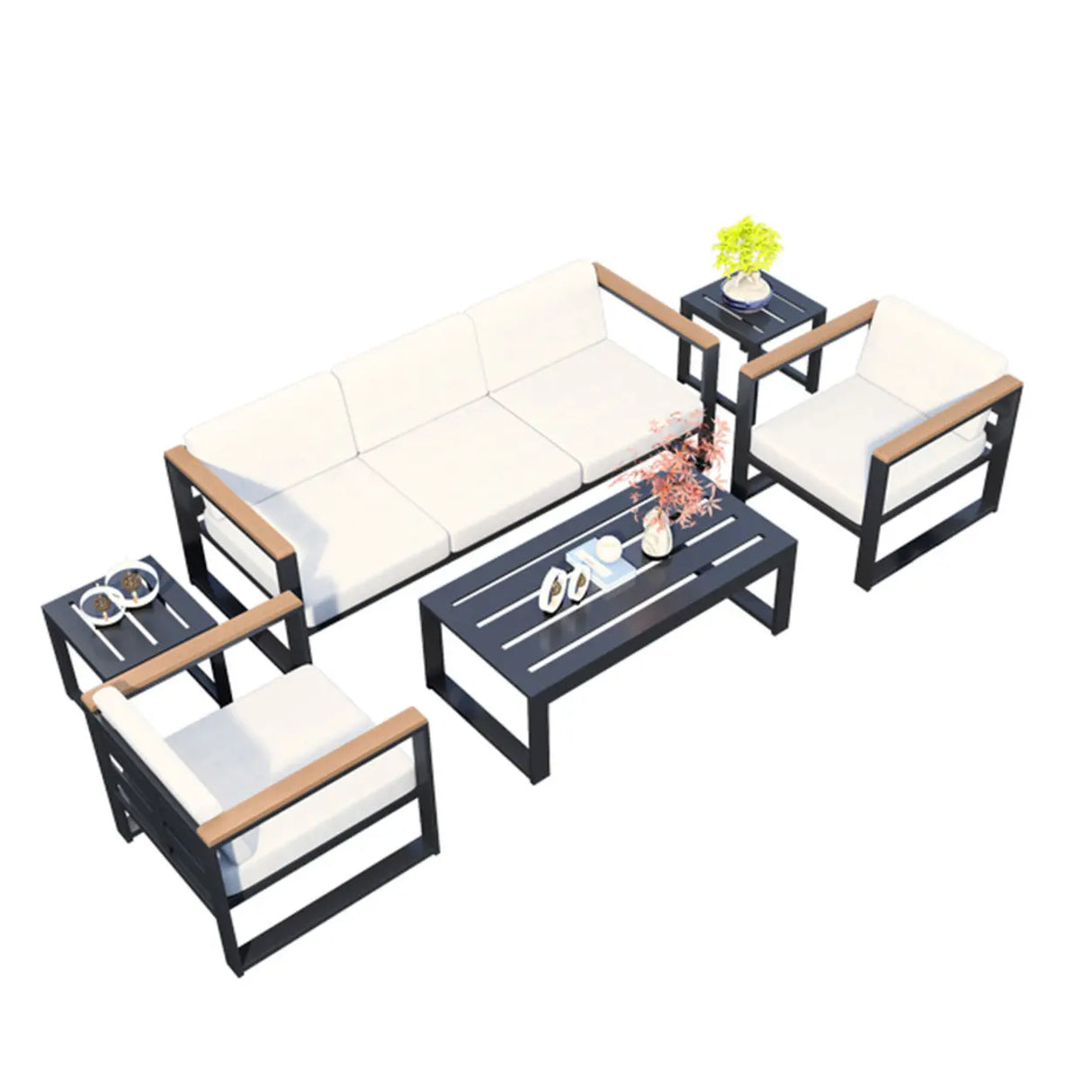 Modern UV Resistant Upholstered White Patio Conversation Set Image - 3