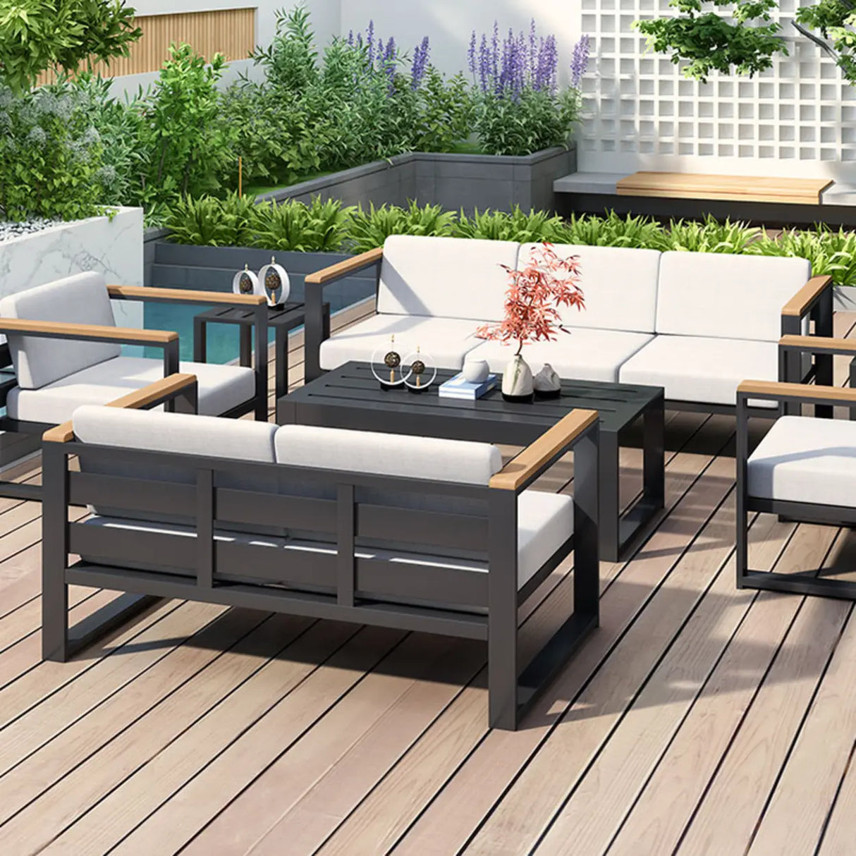 Modern UV Resistant Upholstered White Patio Conversation Set Image - 4