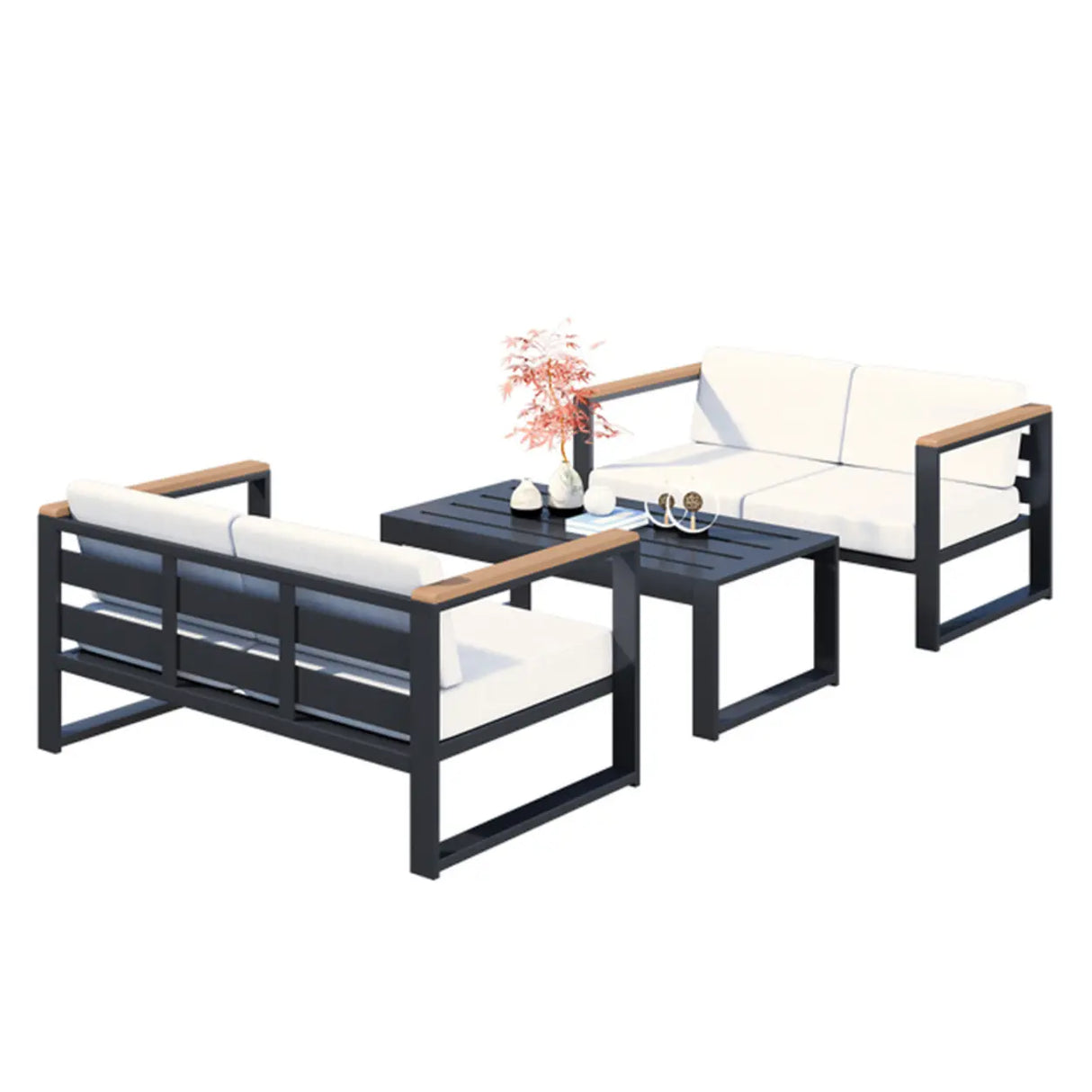 Modern UV Resistant Upholstered White Patio Conversation Set Image - 5