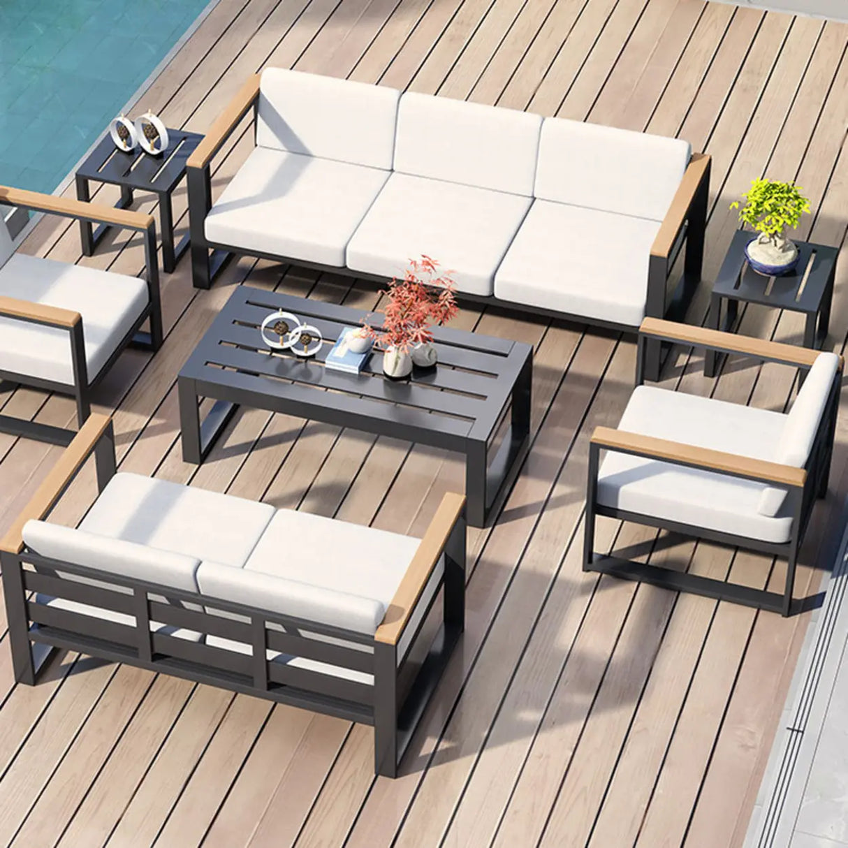 Modern UV Resistant Upholstered White Patio Conversation Set Image - 6