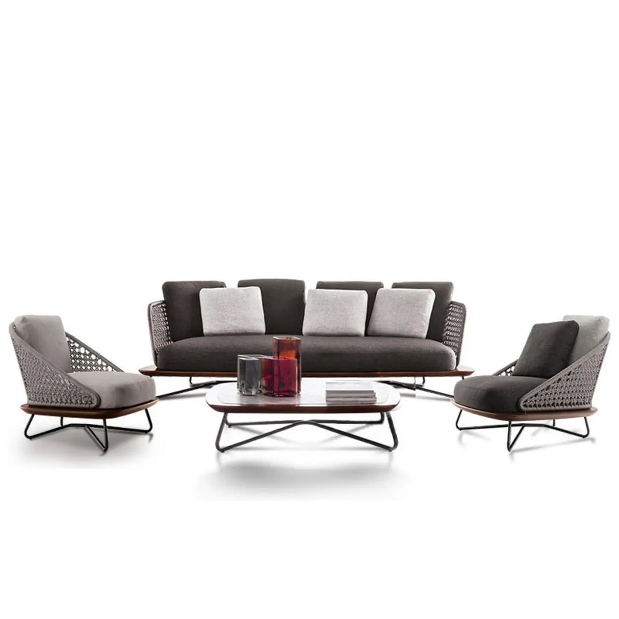 Modern UV Resistant Wicker Grey Patio Conversation Set Image - 13