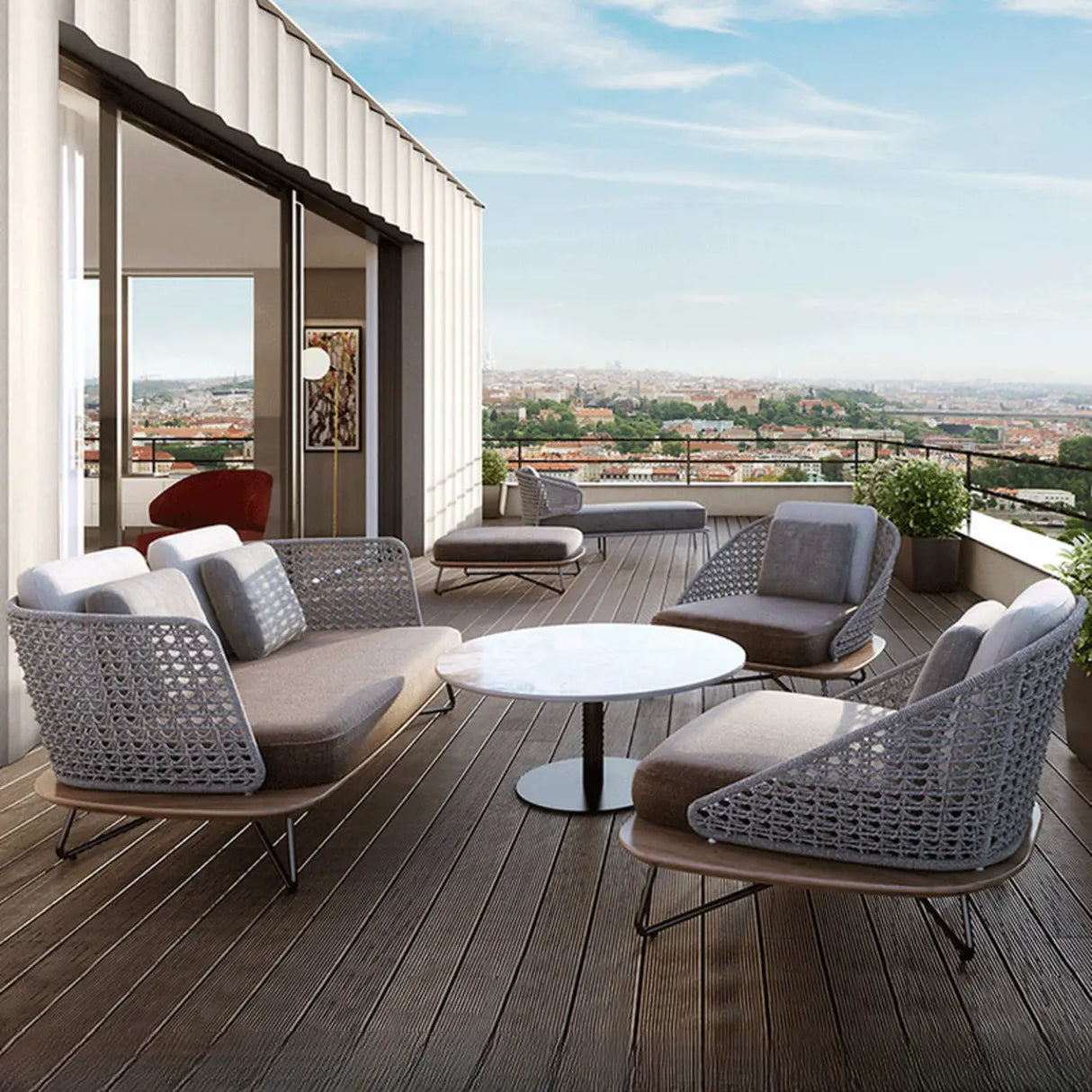 Modern UV Resistant Wicker Grey Patio Conversation Set Image - 14