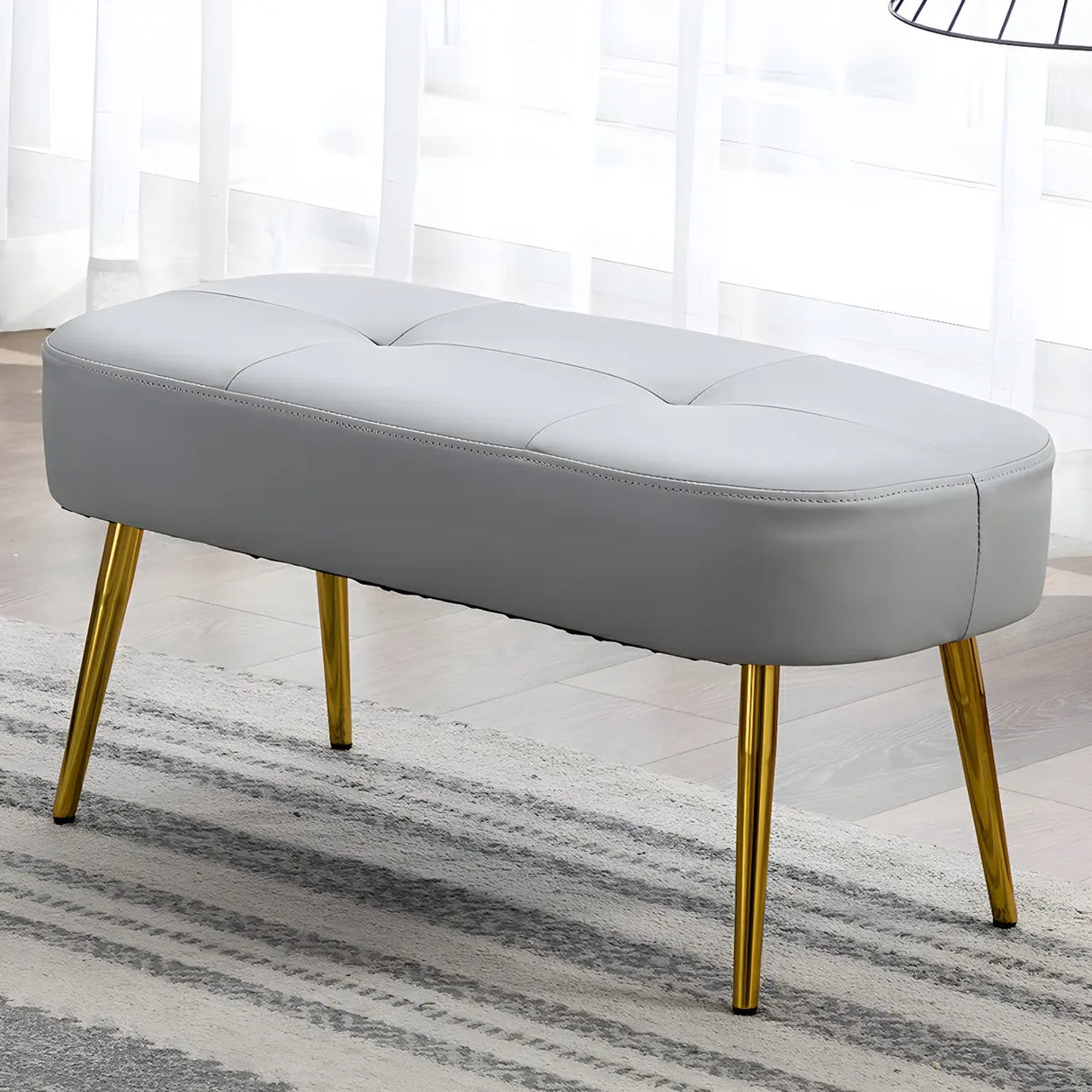 Modern Velvet Ottoman Bench with Gold Metal Legs, Set of 3 Image - 10