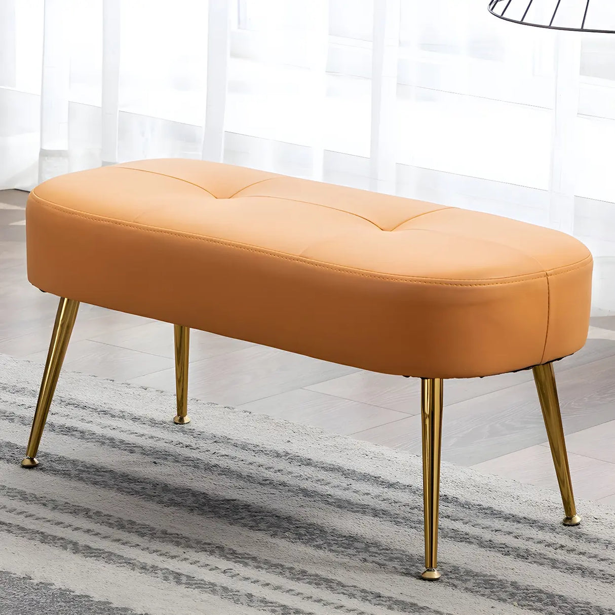 Modern Velvet Ottoman Bench with Gold Metal Legs, Set of 3 Image - 12