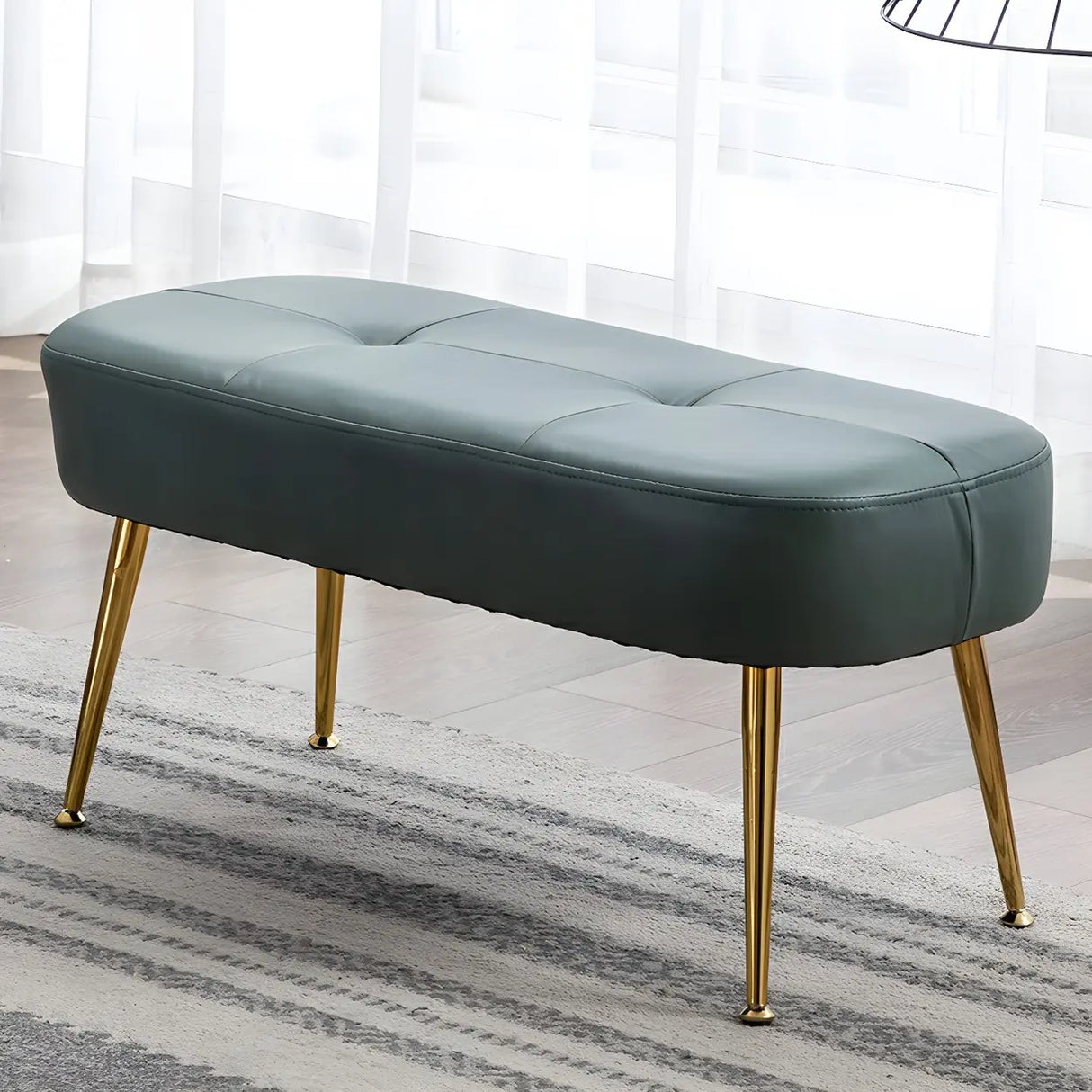 Modern Velvet Ottoman Bench with Gold Metal Legs, Set of 3 Image - 13