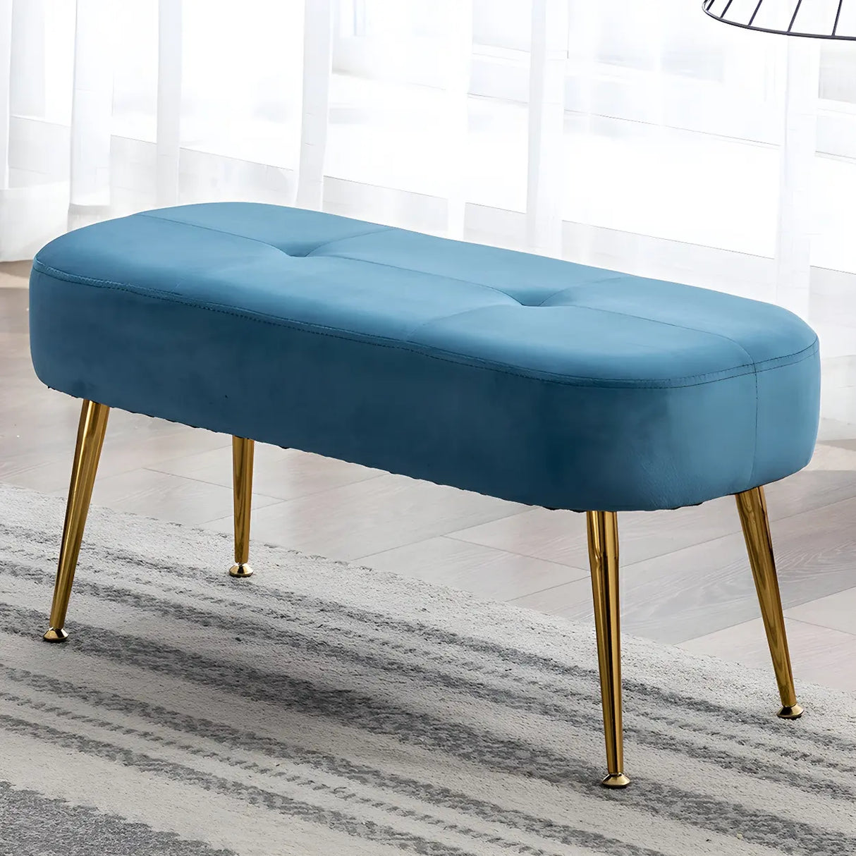 Modern Velvet Ottoman Bench with Gold Metal Legs, Set of 3 Image - 15