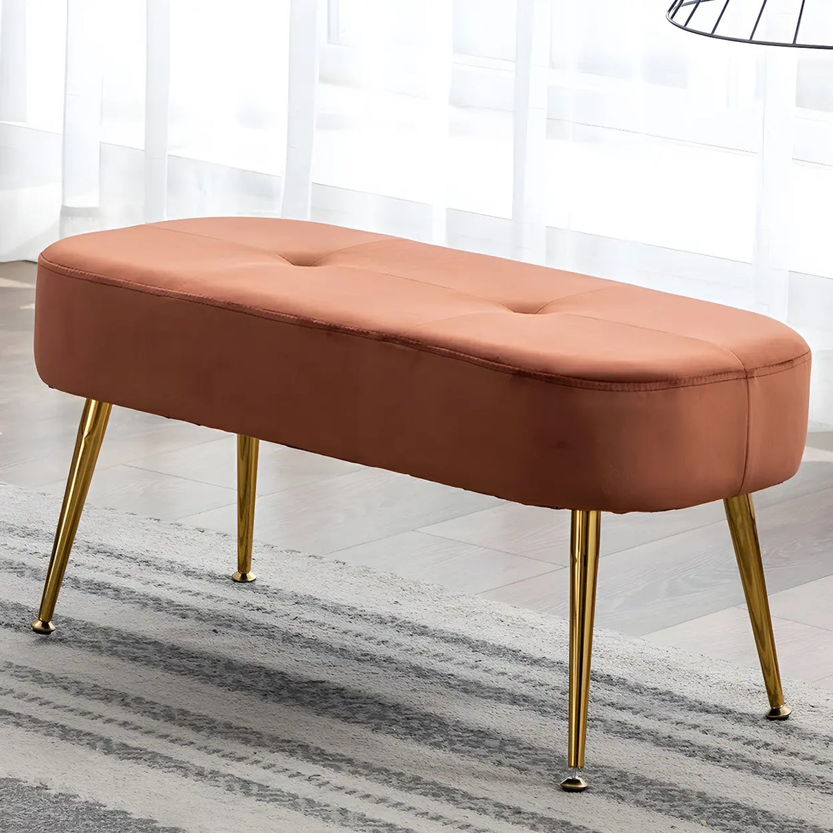 Modern Velvet Ottoman Bench with Gold Metal Legs, Set of 3 Image - 17