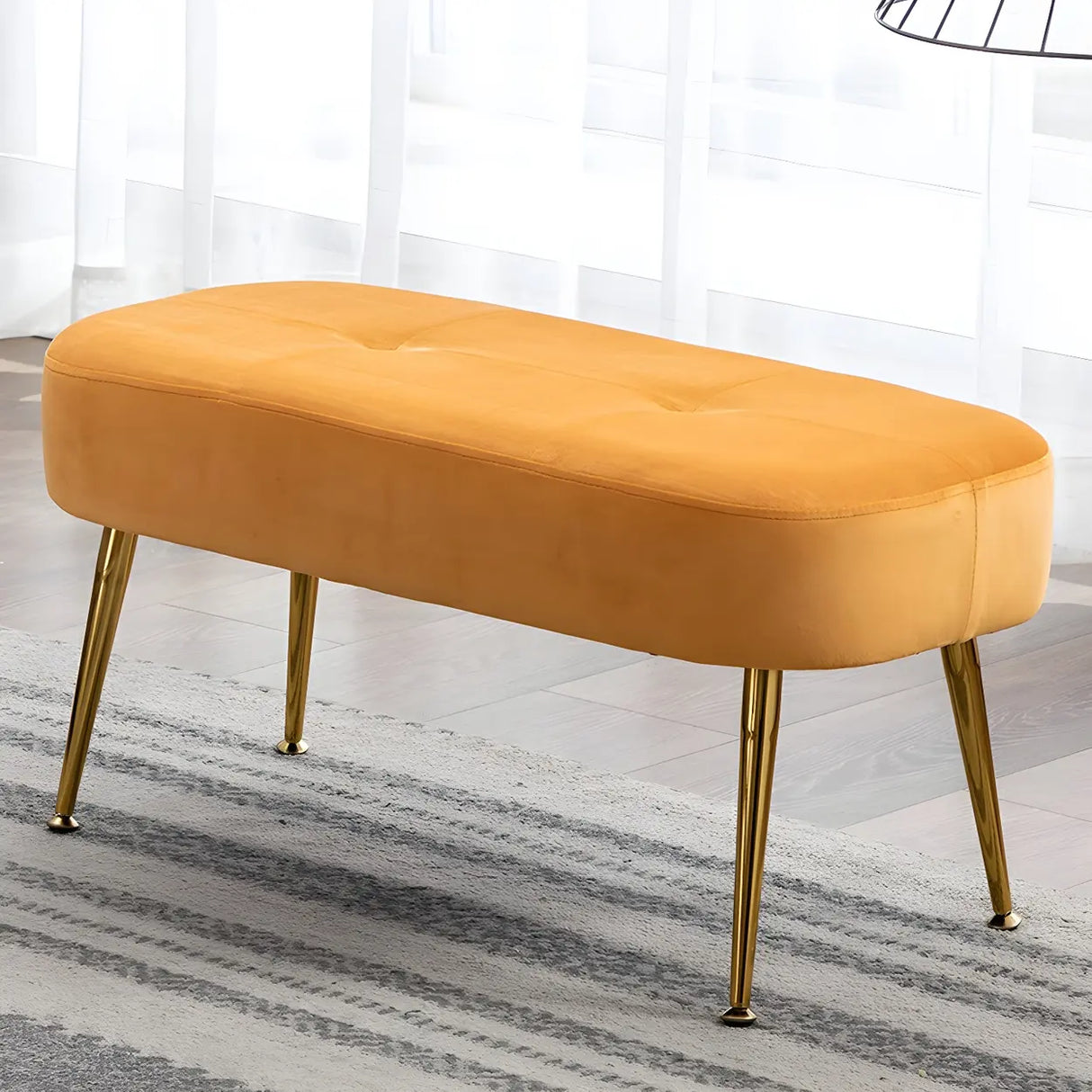 Modern Velvet Ottoman Bench with Gold Metal Legs, Set of 3 Image - 18