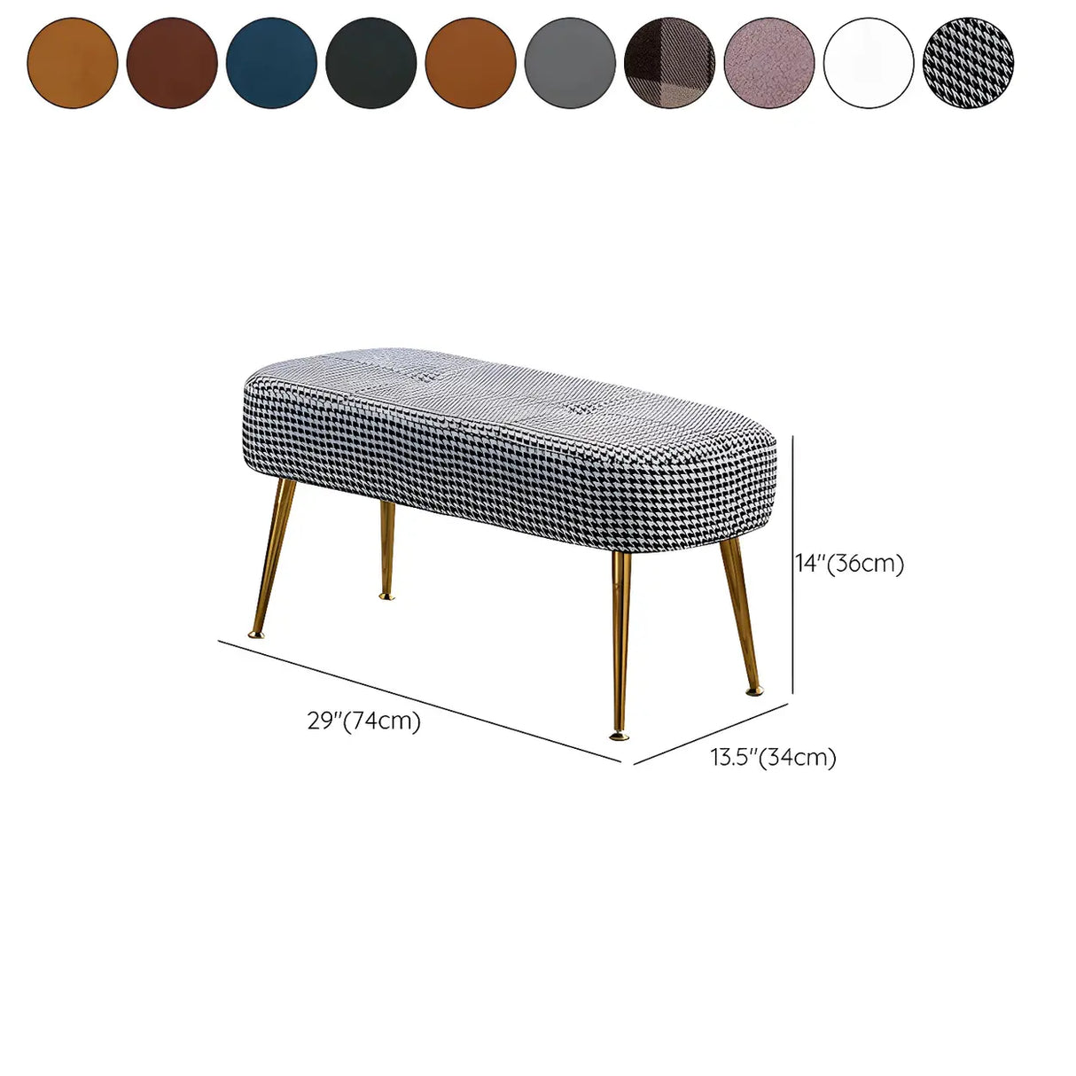 Modern Velvet Ottoman Bench with Gold Metal Legs, Set of 3