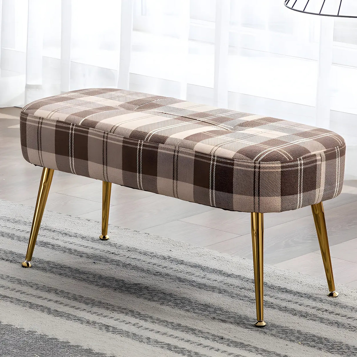 Modern Velvet Ottoman Bench with Gold Metal Legs, Set of 3 Image - 3