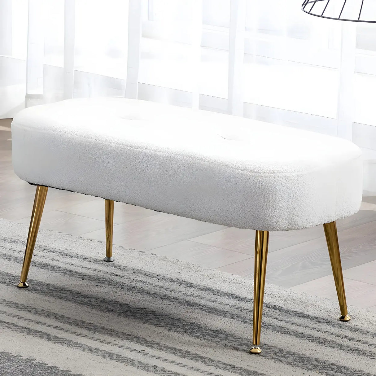 Modern Velvet Ottoman Bench with Gold Metal Legs, Set of 3 Image - 4