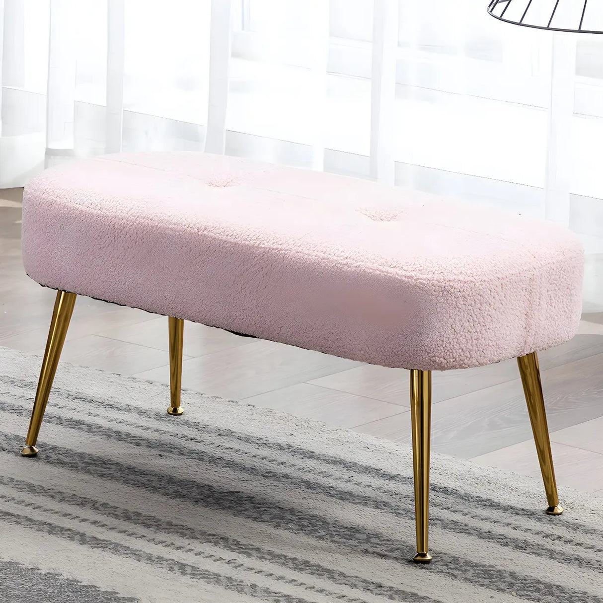 Modern Velvet Ottoman Bench with Gold Metal Legs, Set of 3 Image - 5
