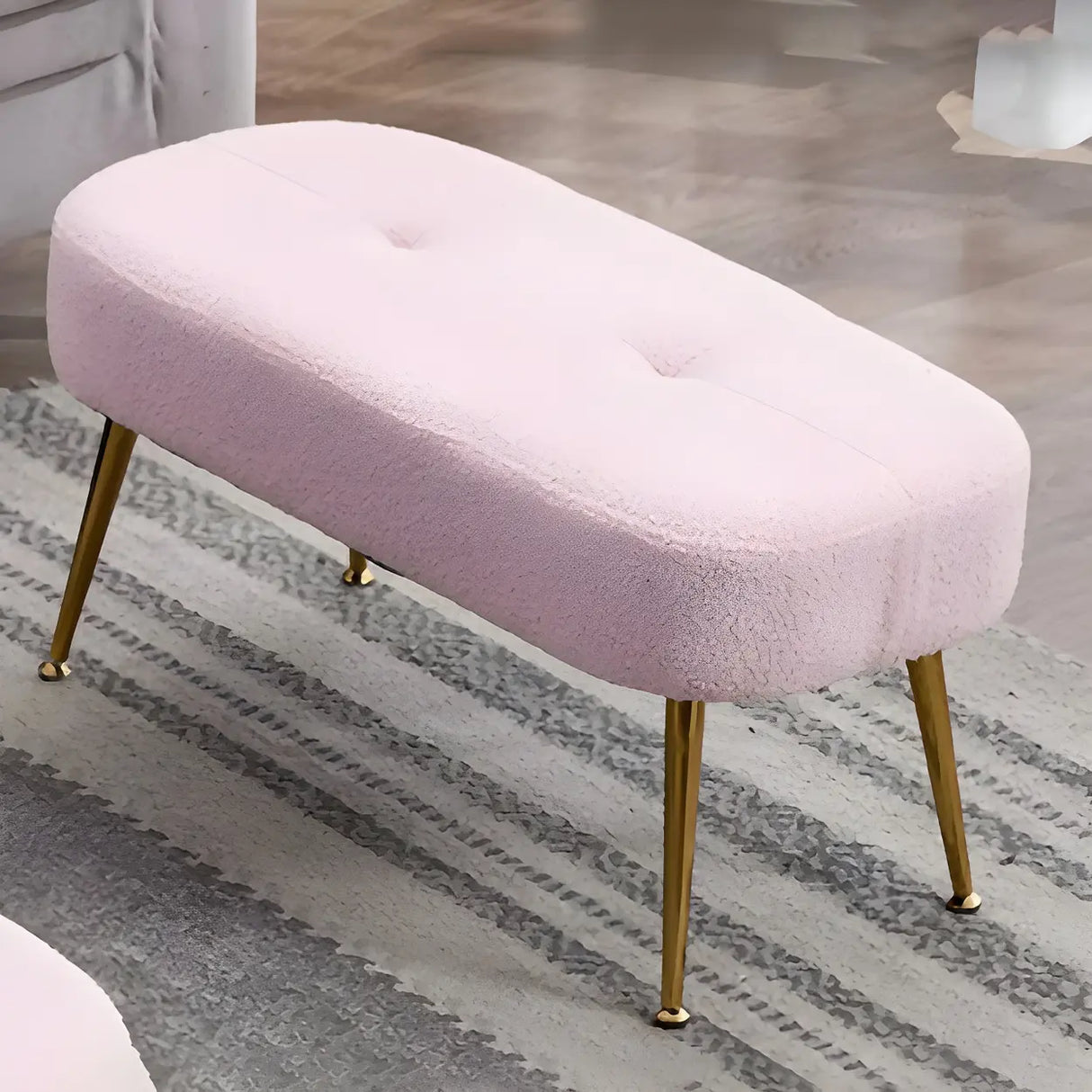 Modern Velvet Ottoman Bench with Gold Metal Legs, Set of 3 Image - 6